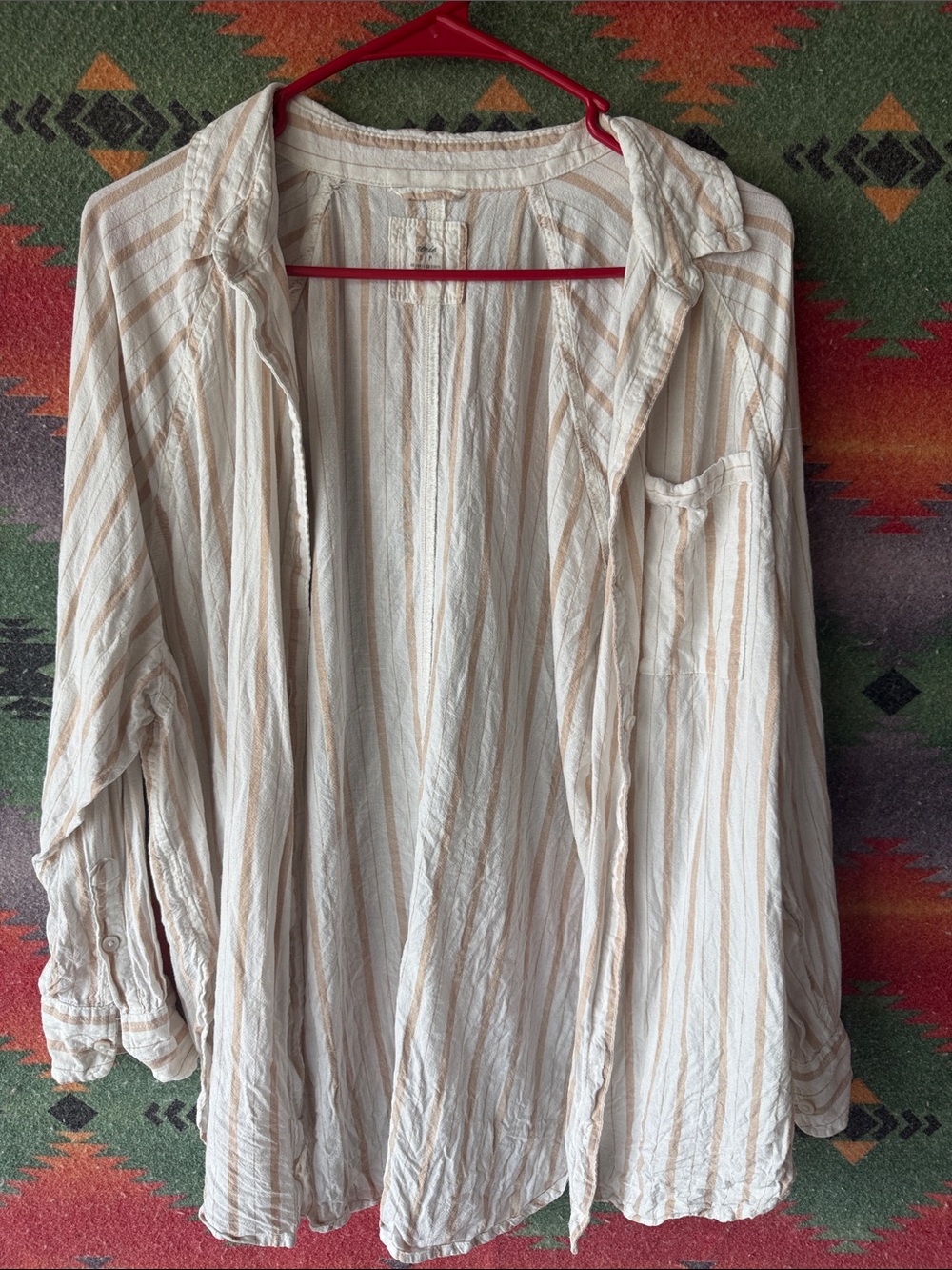 aerie Cream and Tan Striped Button-Down Shirt